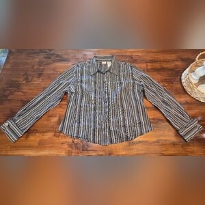 Y2K Vintage No Boundarys Silver Pinstripped Button Down Top size XL